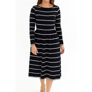 Women's Black‎ & White Striped Long Sleeve Knee Length Dress Size PXS